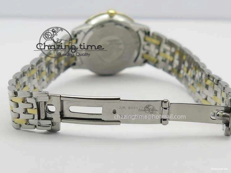 0503 OnTrend De Ville 27mm SS YG Ladies MK 1:1 Best Edition White MOP Dial Diamond Markers On SS Bracelet Ronda Quartz 8187